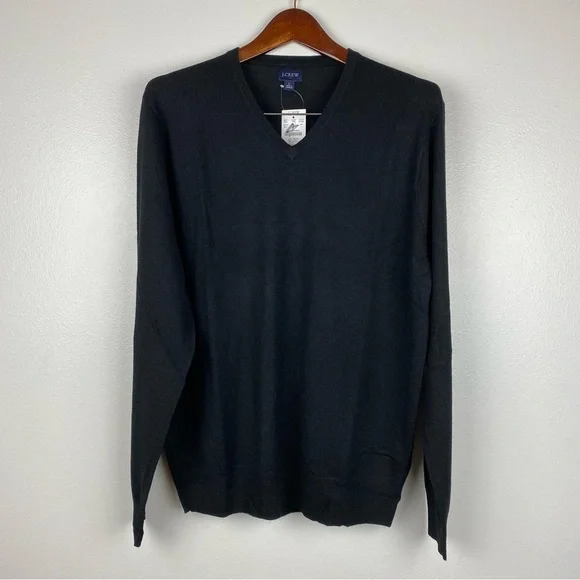 J. Crew Men's Merino Wool Blend V-Neck Pullover Sweater Black Size L NWT - Picture 2 of 7